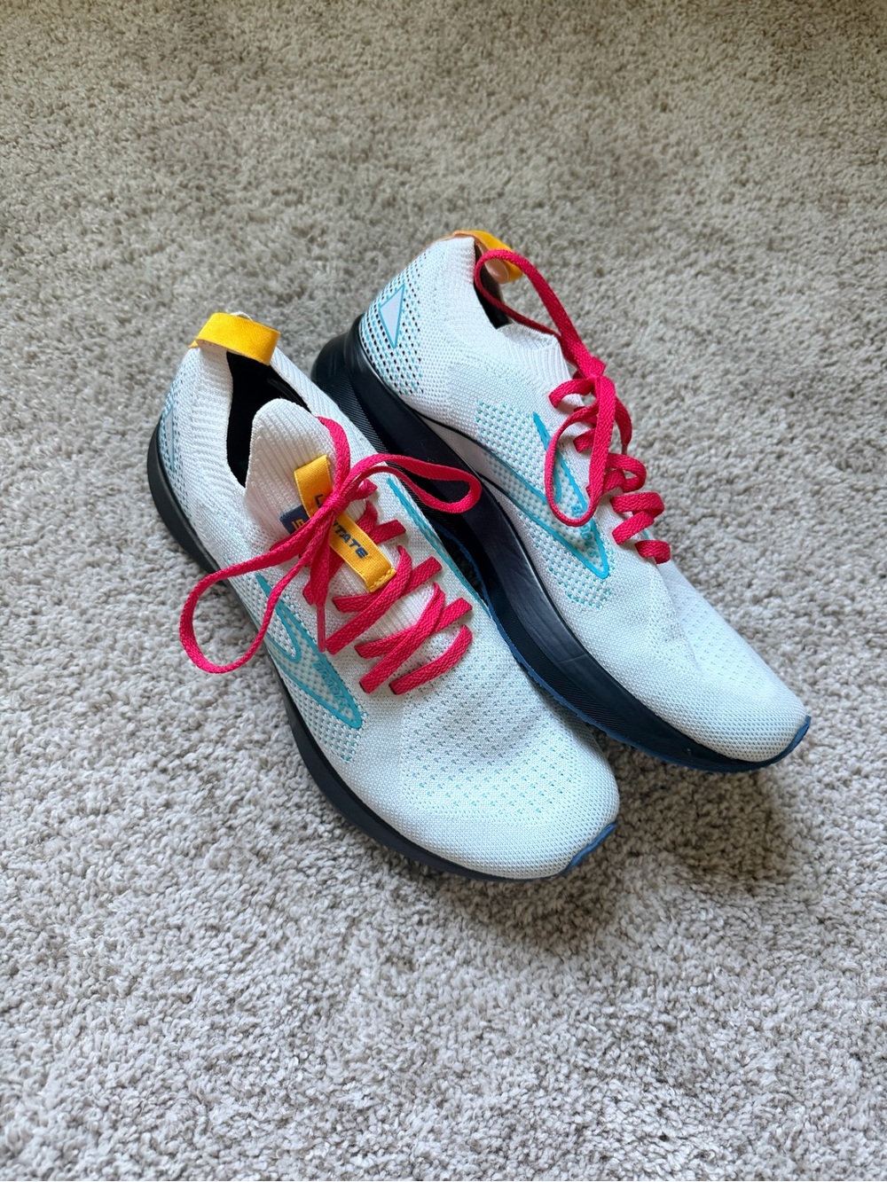 Brooks White Sneakers with Pink Laces and Blue Accents